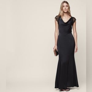 Reiss Vittoria Navy Blue Satin Lace Gown Size 8